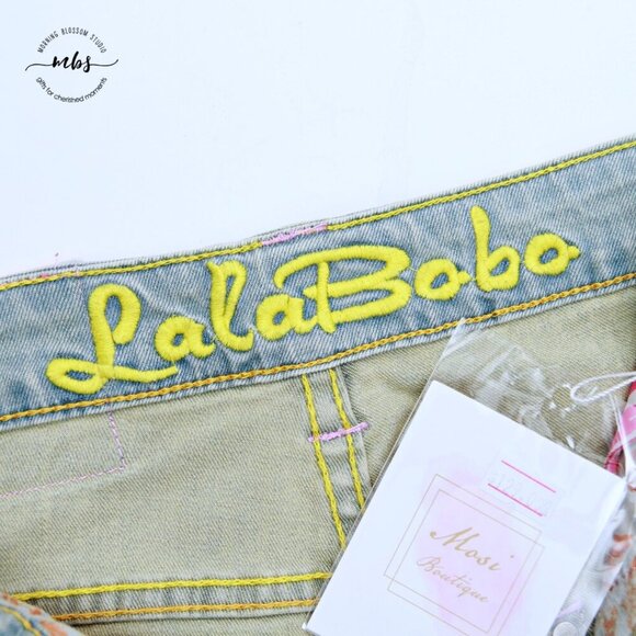 NWT LalaBobo Let's Play Color Mid Rise Straight Leg Jeans Blue Yellow Women 10 - Picture 12 of 12
